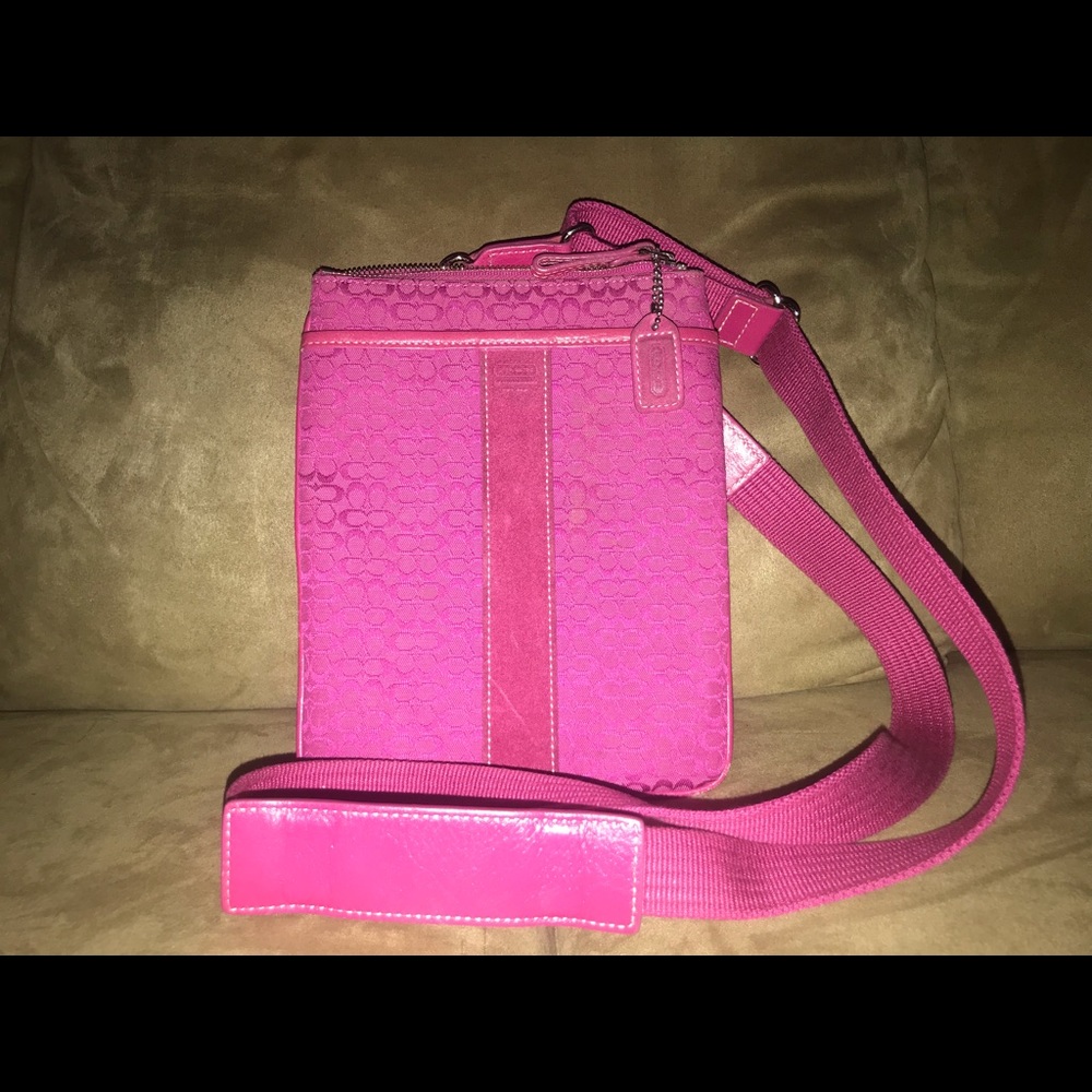 Coach signature canvas & suede crossbody